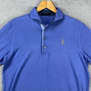Greyson Mens Golf Polo Shirt Medium Blue Milk Jug Logo Long Sleeve Rugby Stretch